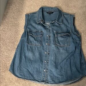 Sleeveless Denim Button-Up Shirt